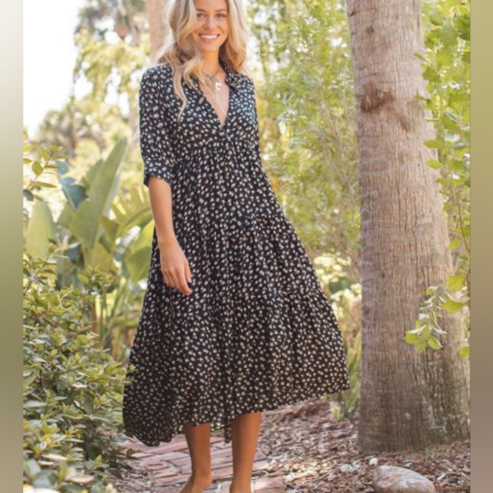 Natural Life Rebecca Dress Floral Black Size Large